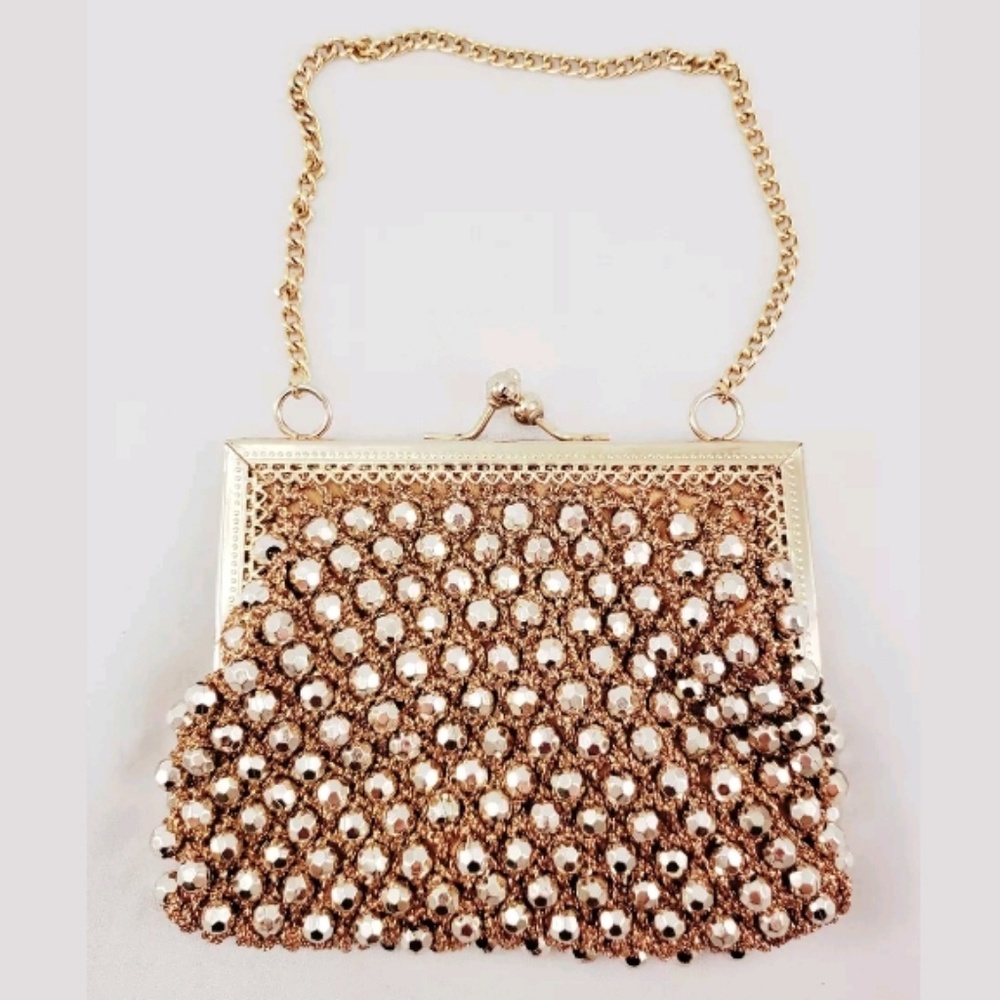 Vintage Beaded Clutch Purse Gold Handmade Bag